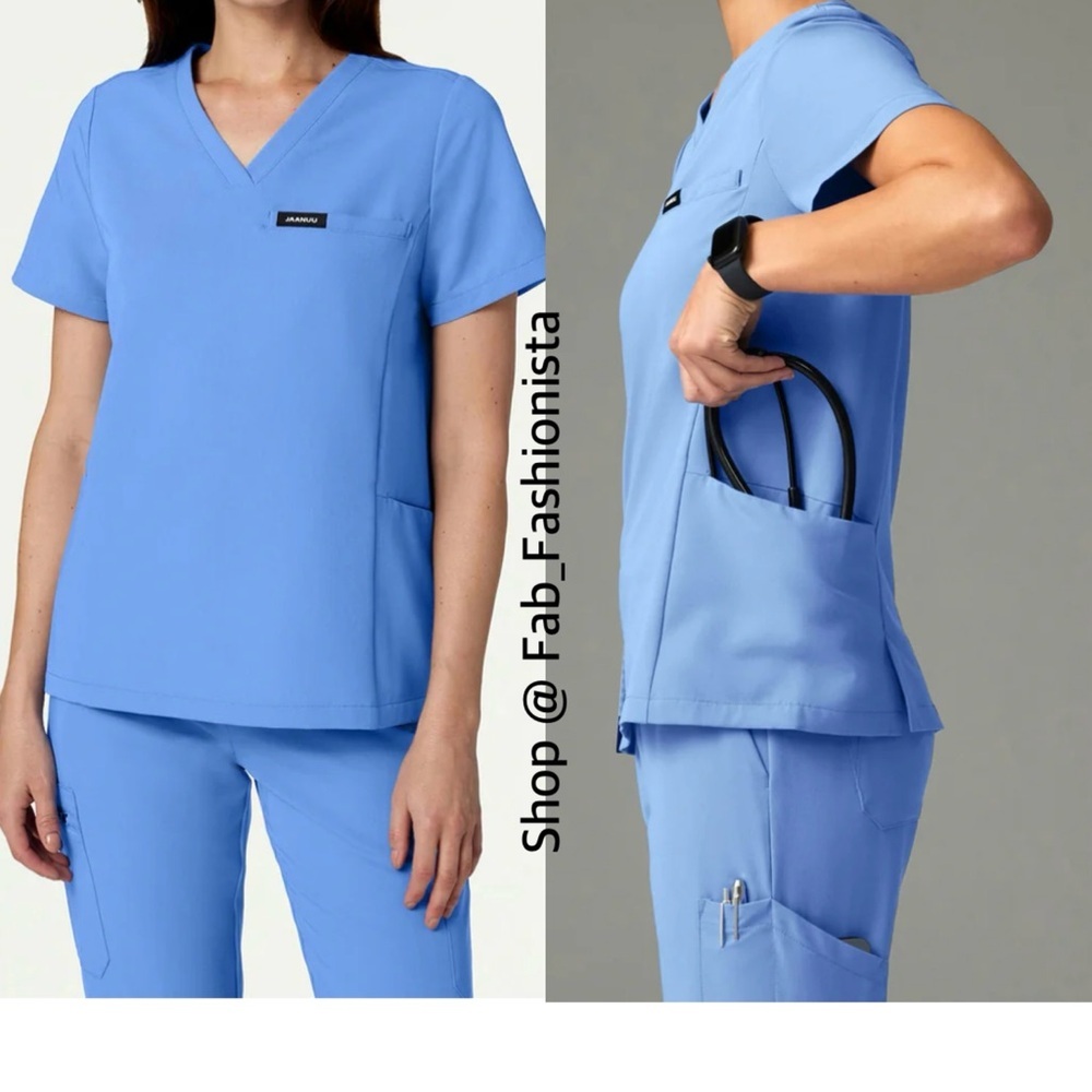 Jaanuu Magna 3-Pocket Scrub Top Ceil Blue S